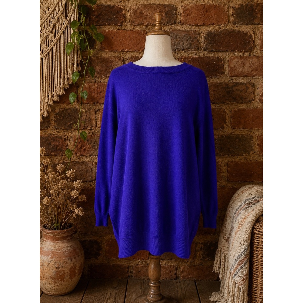 J.Crew Womens XL Royal Blue 100% Merino Wool Tunic Sweater Crewneck Preppy Fall
